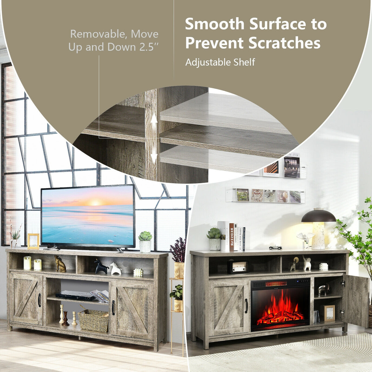 59 Inch TV Stand Media Center Console Cabinet with Barn Door for TV's 65 Inch-Black