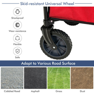 Outdoor Folding Wagon Cart with Adjustable Handle and Universal Wheels-Gray