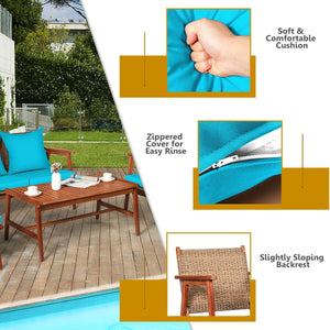4 Pieces Acacia Wood Patio Rattan Furniture Set with Zippered Cushions-Brown