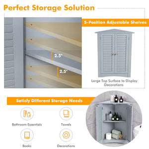 Adjustable Corner Storage Cabinet with Shutter Doors-White