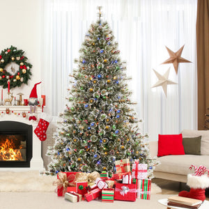 6/7.5/9 FT Artificial Christmas Tree Pre-Lit Hinged Holiday Tree with 360 ° Quick Power Connector-7.5ft