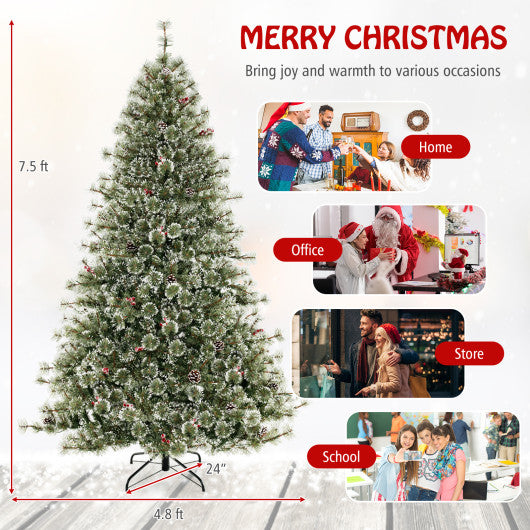 6/7.5/9 FT Artificial Christmas Tree Pre-Lit Hinged Holiday Tree with 360 ° Quick Power Connector-7.5ft