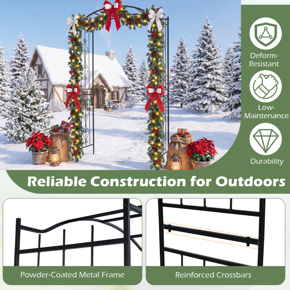 7.5 Feet Garden Arbor Heavy-Duty Metal Arch Trellis with Curved Roof