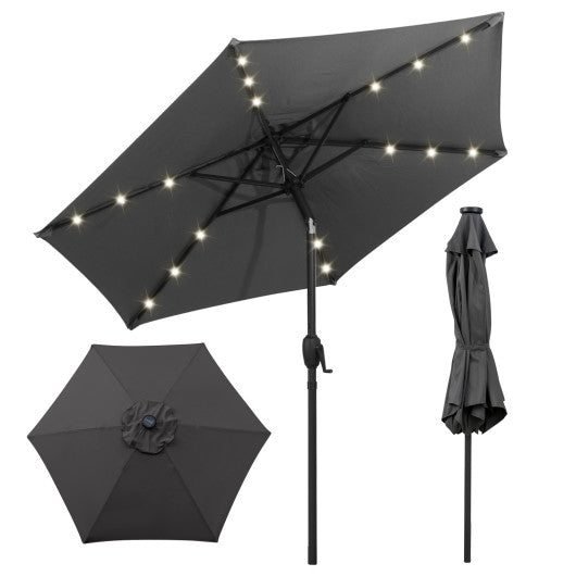 7.5 Feet Solar Powered Patio Umbrella with LED Lights and Crank Handle-Gray