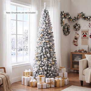 7.5 Feet Unlit Hinged Snow Flocked Artificial Pencil Christmas Tree with 641 Tips