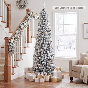 7.5 Feet Unlit Hinged Snow Flocked Artificial Pencil Christmas Tree with 641 Tips