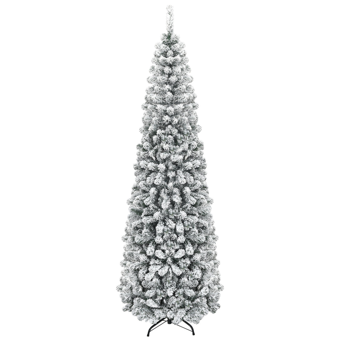 7.5 Feet Unlit Hinged Snow Flocked Artificial Pencil Christmas Tree with 641 Tips
