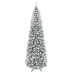 7.5 Feet Unlit Hinged Snow Flocked Artificial Pencil Christmas Tree with 641 Tips