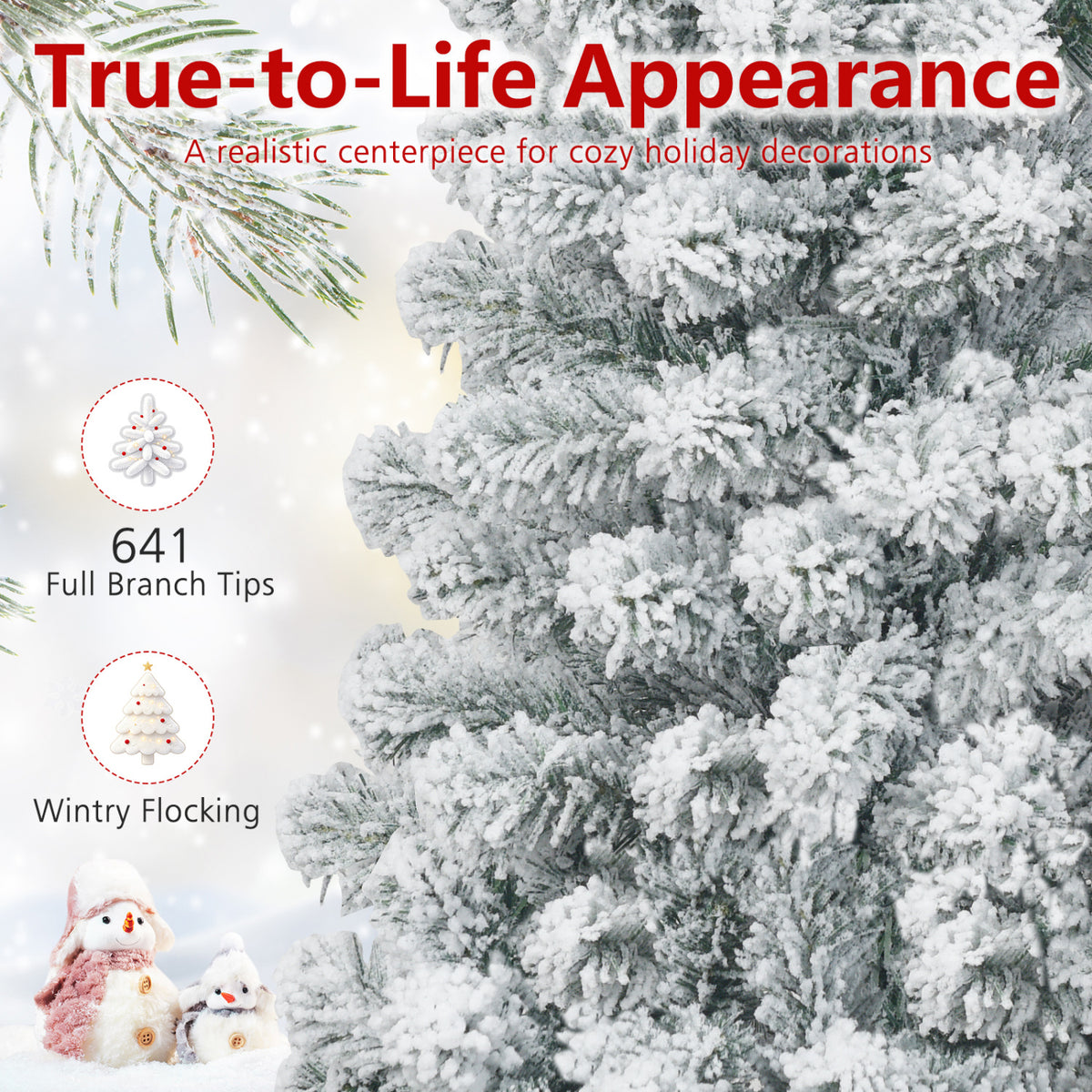7.5 Feet Unlit Hinged Snow Flocked Artificial Pencil Christmas Tree with 641 Tips