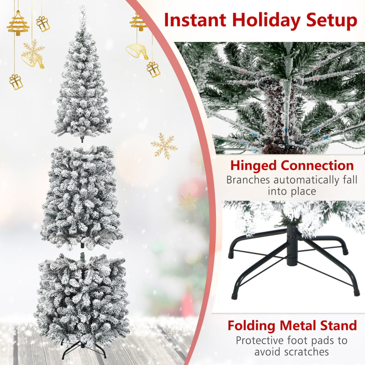 7.5 Feet Unlit Hinged Snow Flocked Artificial Pencil Christmas Tree with 641 Tips