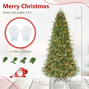 7.5 ft Artificial Christmas Tree with LED Lights and Pine Cones