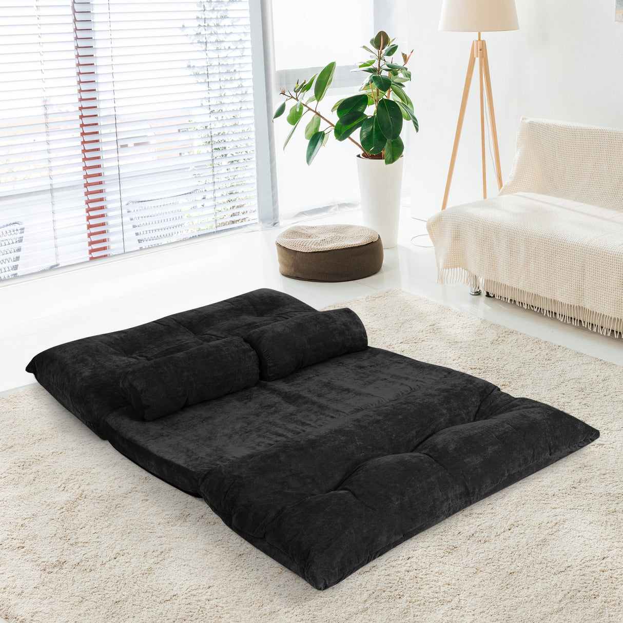 6-Position Adjustable Sleeper Lounge Couch with 2 Pillows-Beige