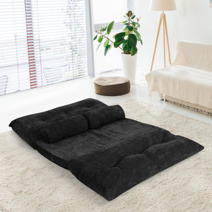 6-Position Adjustable Sleeper Lounge Couch with 2 Pillows-Beige