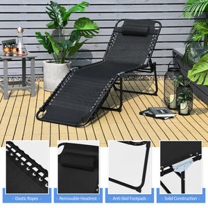 Foldable Recline Lounge Chair with Adjustable Backrest and Footrest-Gray