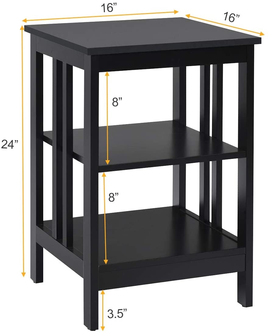 2 Pieces 3-Tier Nightstand with Reinforced Bars and Stable Structure-Dark Brown