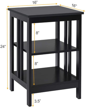 2 Pieces 3-Tier Nightstand with Reinforced Bars and Stable Structure-Dark Brown