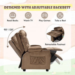 Kids Recliner Chair with Cup Holder and Footrest for Children-Light Brown