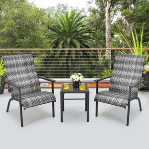 3 Pieces Patio Rattan Bistro Set with High Backrest and Armrest-Brown