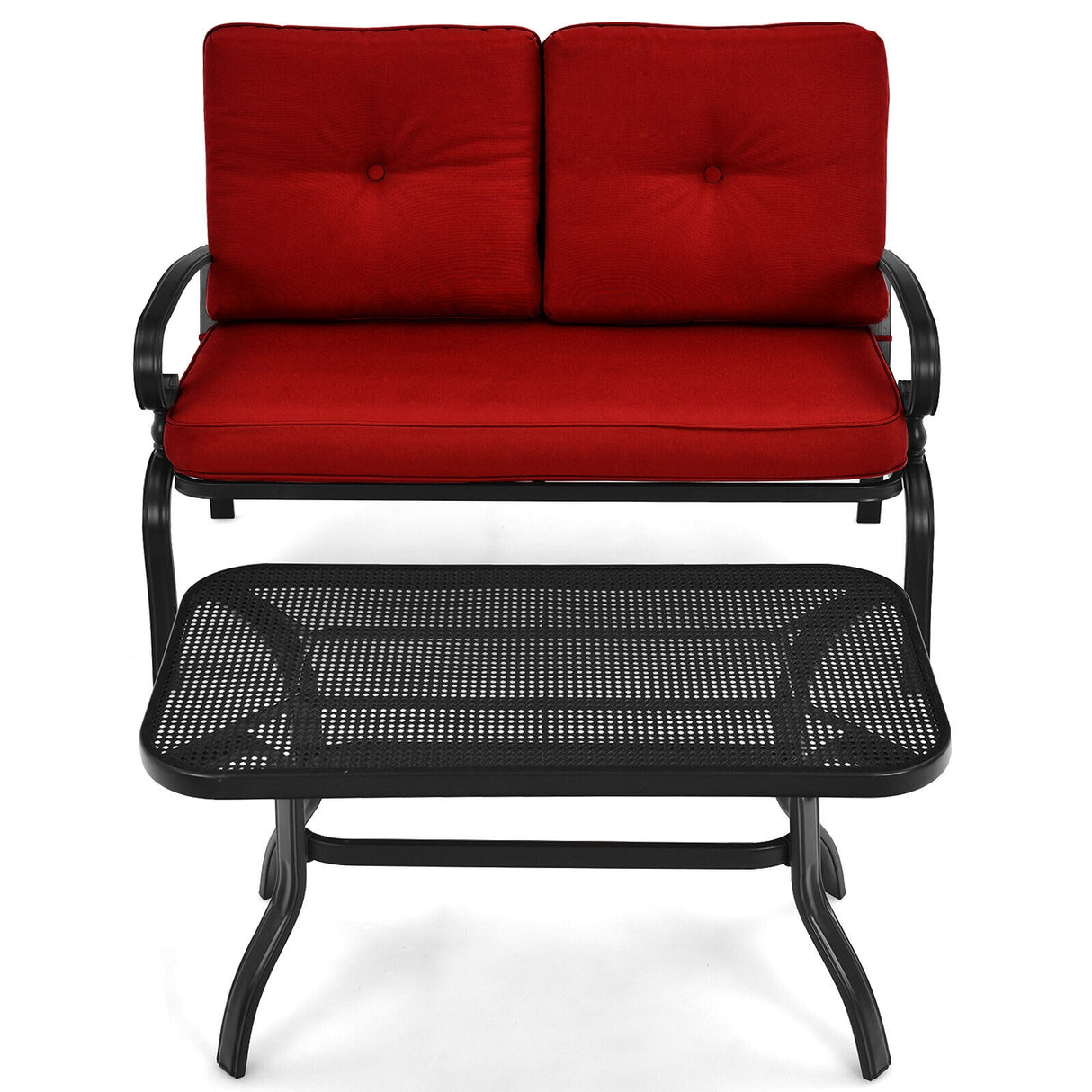 2PCS Patio Loveseat Bench Table Furniture Set with Cushioned Chair-Turquoise