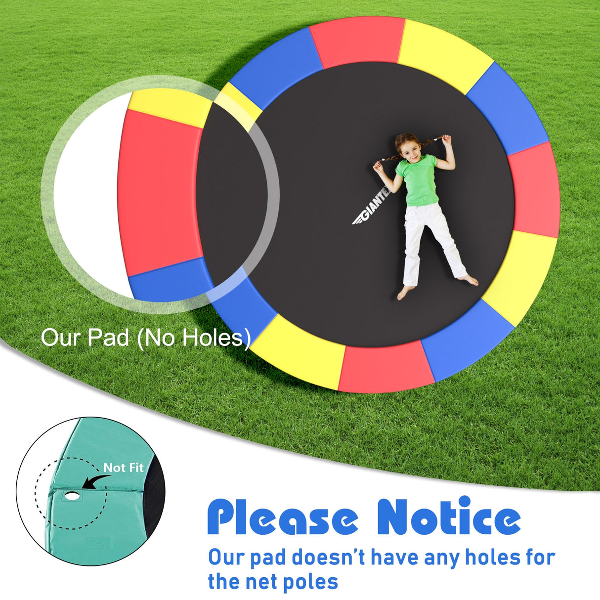 16 Feet Waterproof and Tear-Resistant Universal Trampoline Safety Pad Spring Cover-Blue