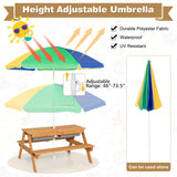 3-in-1 Kids Outdoor Picnic Water Sand Table with Umbrella Play Boxes-Green