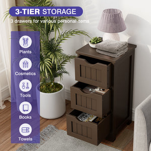 Bathroom Wooden Free Standing Storage Side Floor Cabinet Organizer-3-Tier.