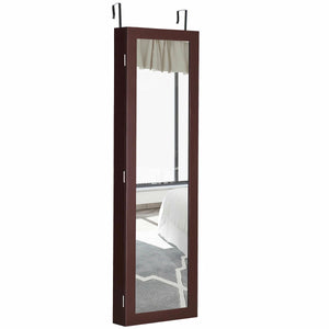 Full Length Mirror Jewelry Cabinet with Ring Slots and Necklace Hooks-Black