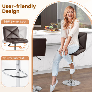 PU Leather Upholstered Bar Stools Set of 2 with Back and Adjustable Height-Brown