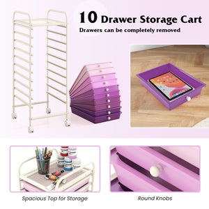 10 Drawer Rolling Storage Cart Organizer with 4 Universal Casters-Purple by DirectDeals