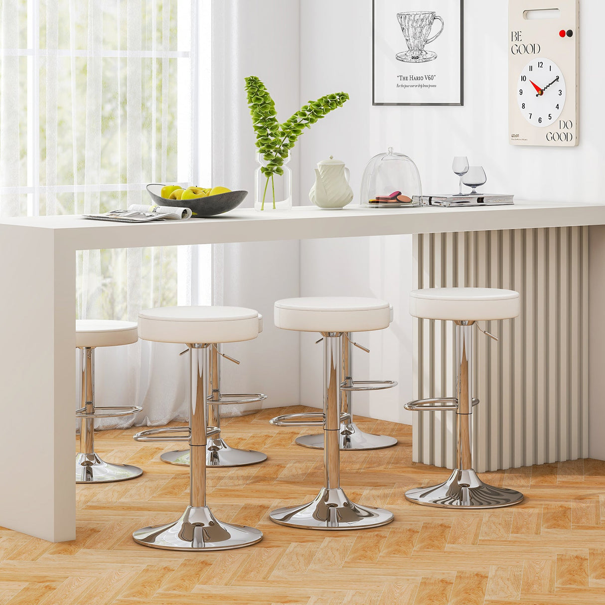 1 PC Round Bar Stool Adjustable Swivel Pub Chair-White by DirectDeals