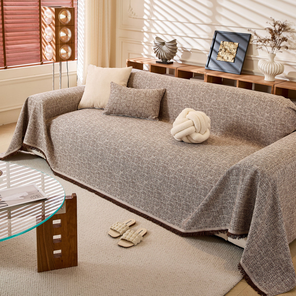 Natural Textured Linen Couch Cover, Breathable & Hypoallergenic Furniture Protector