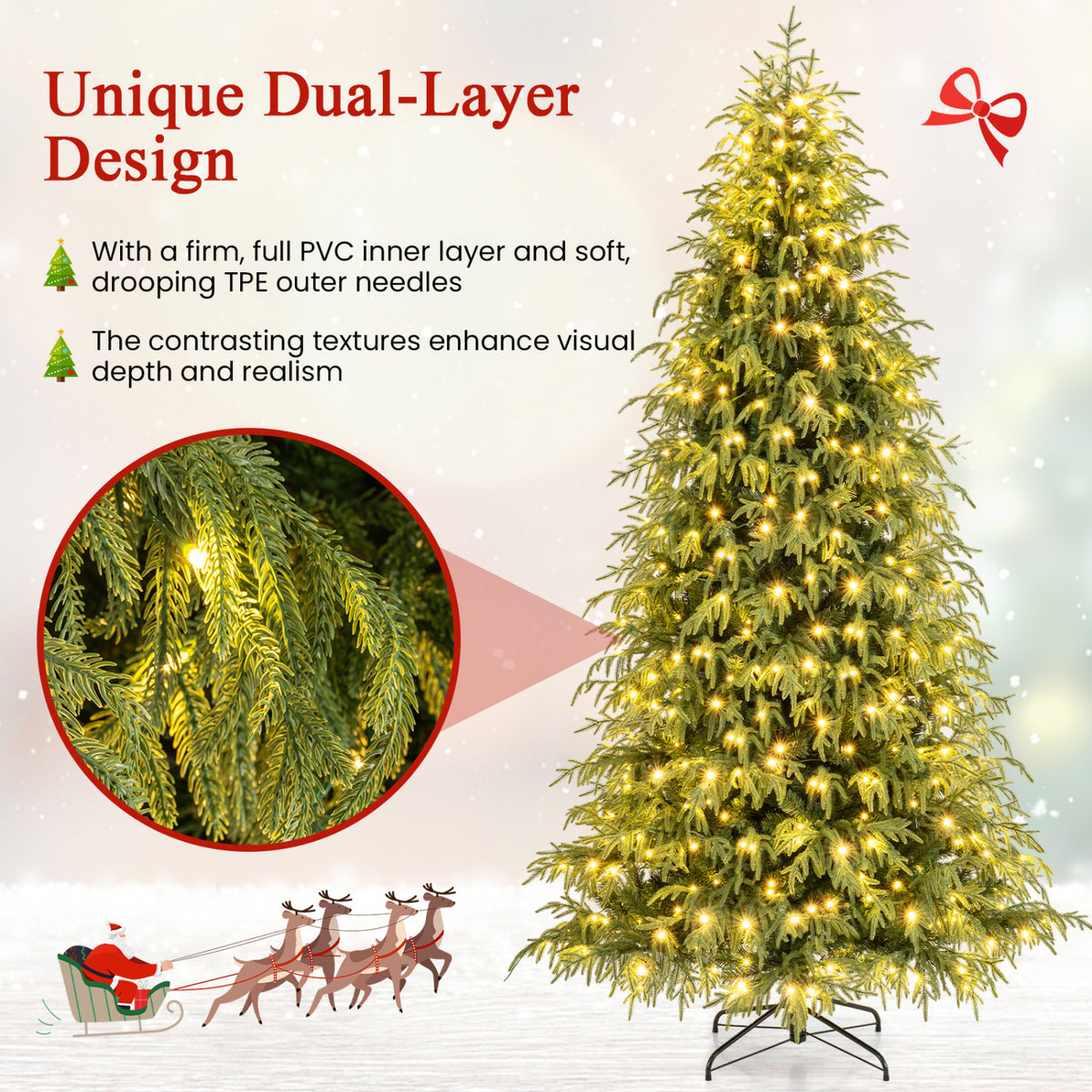 7/7.5/8 Feet Pre-Lit Artificial Christmas Tree Hinged Faux Xmas Tree with Soft Branch Tips-8 feet