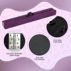 9 FT Folding Gymnastics Balance Beam with Anti-slip Base and Pine Wood Frame-Purple