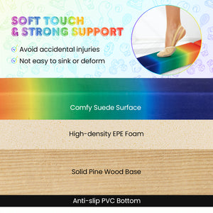 9 FT Folding Gymnastics Balance Beam with Anti-slip Base and Pine Wood Frame-Rainbow