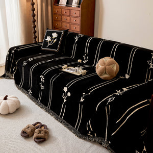 Chenille Jacquard Sofa Throw Cover with Tassel Soft Thick Couch Protector Blanket
