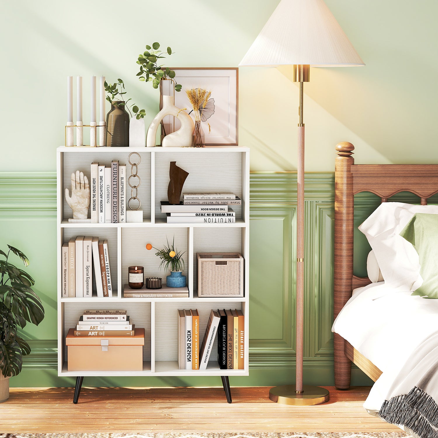 7/8/10-Cube Bookcase with 5 Tapered Metal Legs-7 Cubes