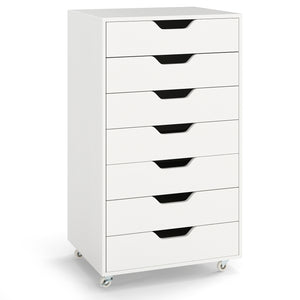 7-Drawer Chest Storage Dresser Floor Cabinet Organizer with Wheels-White