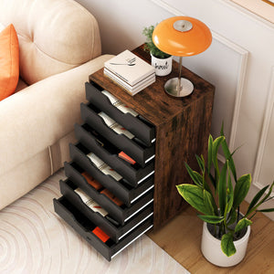 7-Drawer Chest Wooden Storage Dresser with Lockable Wheels-Rustic Brown