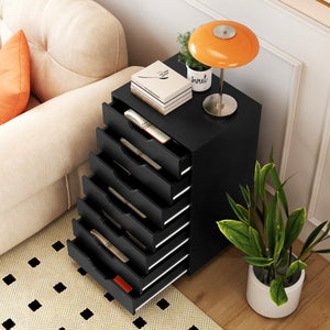 7-Drawer Chest Wooden Storage Dresser with Lockable Wheels-Black