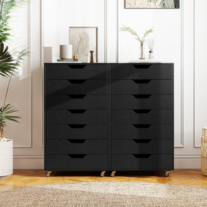 7-Drawer Chest Wooden Storage Dresser with Lockable Wheels-Black