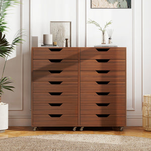 7-Drawer Chest Wooden Storage Dresser with Lockable Wheels-Walnut