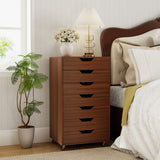 7-Drawer Chest Wooden Storage Dresser with Lockable Wheels-Black