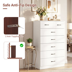 7-Drawer Tall Dresser with Metal Handles and Anti-Tipping Kits-White