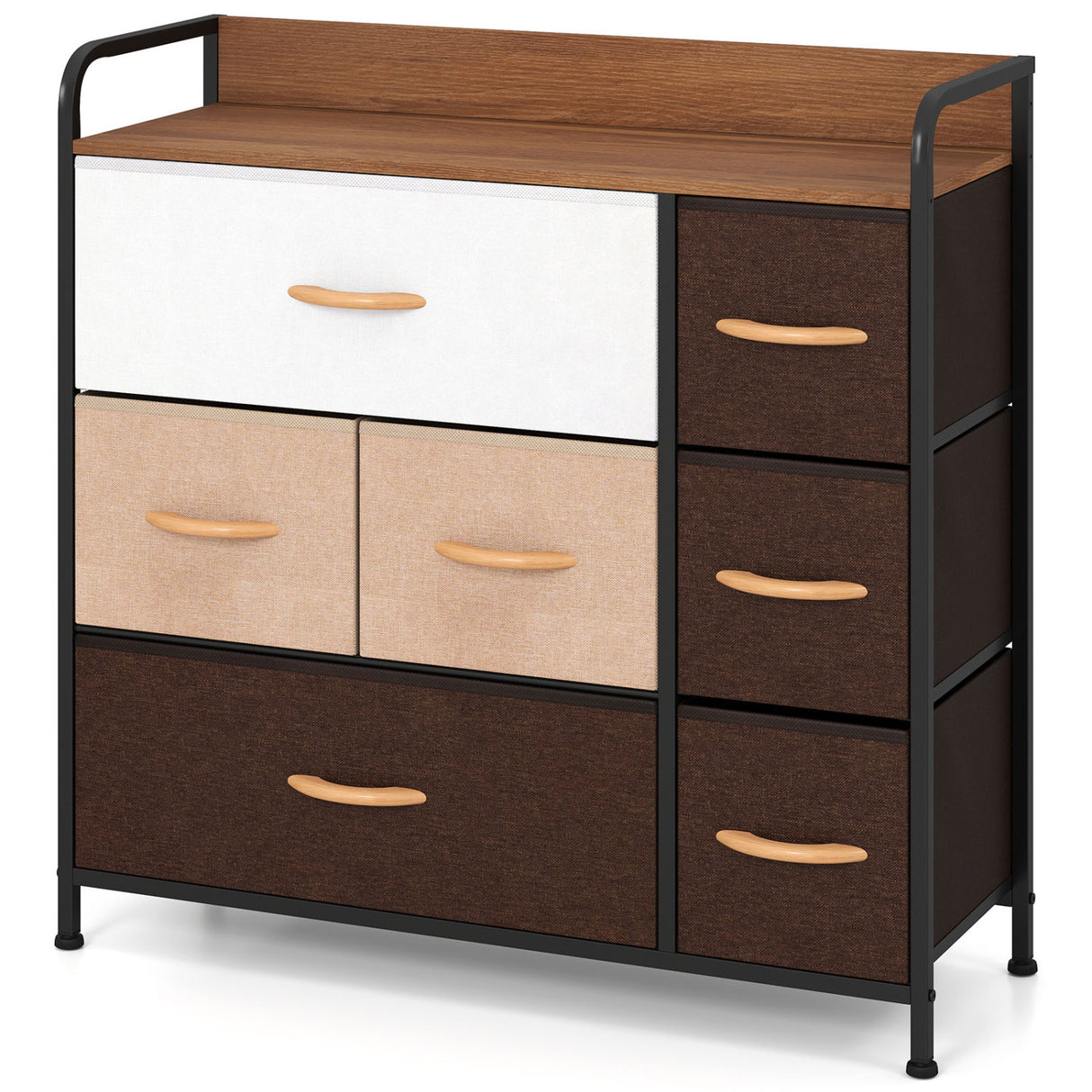 7 Drawer Tower Steel Frame and Wooden Top Dresser Storage Chest for Bedroom