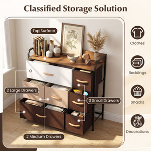 7 Drawer Tower Steel Frame and Wooden Top Dresser Storage Chest for Bedroom