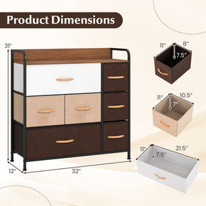 7 Drawer Tower Steel Frame and Wooden Top Dresser Storage Chest for Bedroom
