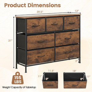 7-Drawer Wide Dresser with 2-Sized Folding Fabric Drawers for Bedroom-Rustic Brown