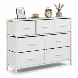 7-Drawer Wide Dresser with 2-Sized Folding Fabric Drawers for Bedroom-White