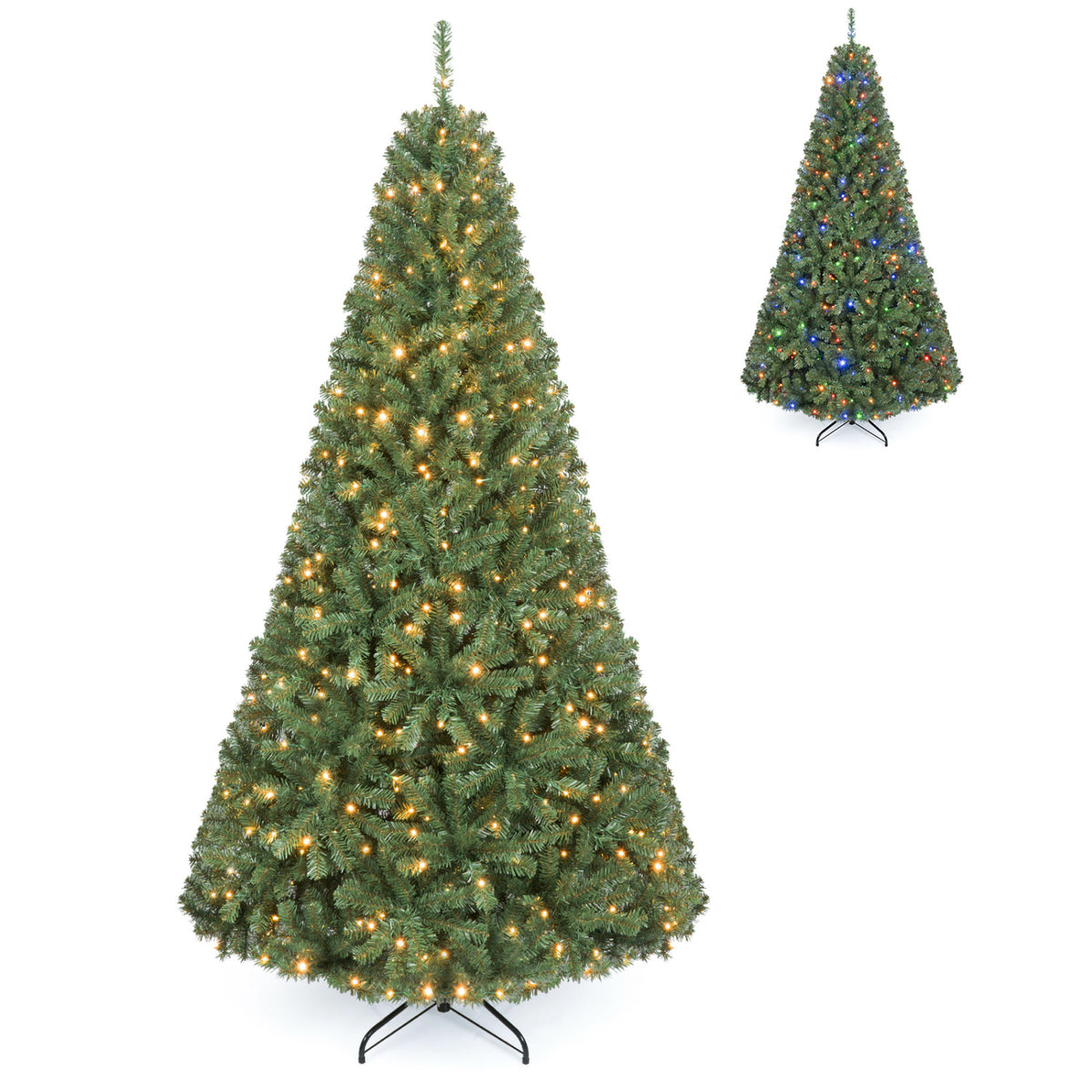 7 FT Artificial Christmas Tree with 2 Lighting Colors and Folding Metal Stand