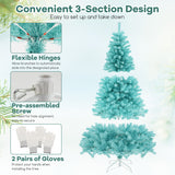 6/7 FT Blue Artificial Christmas Tree with 280/380 Warm White LED Lights and Foldable Metal Stand-7 ft